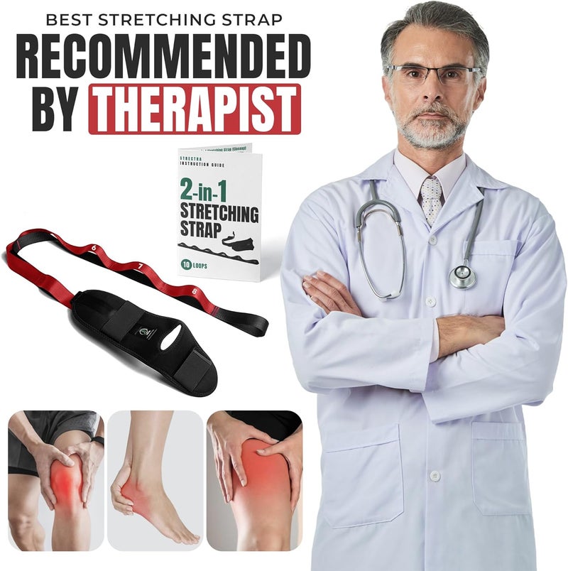 STRECTRA Stretch Strap with Loops Physical Therapy - Full Body Exercise Straps for Stretching with Detachable Foot - Leg & Calf Stretcher for Plantar Fasciitis, Physical Therapy, Pain Relief, and Flexibility - Image 5